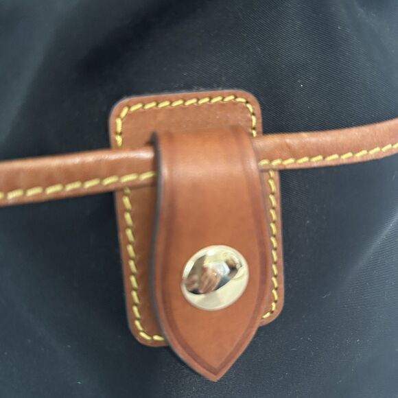Dooney & Bourke Hobo Purse Black Nylon Cognac Leather Detail Pockets Logo Zipper - Picture 9 of 16